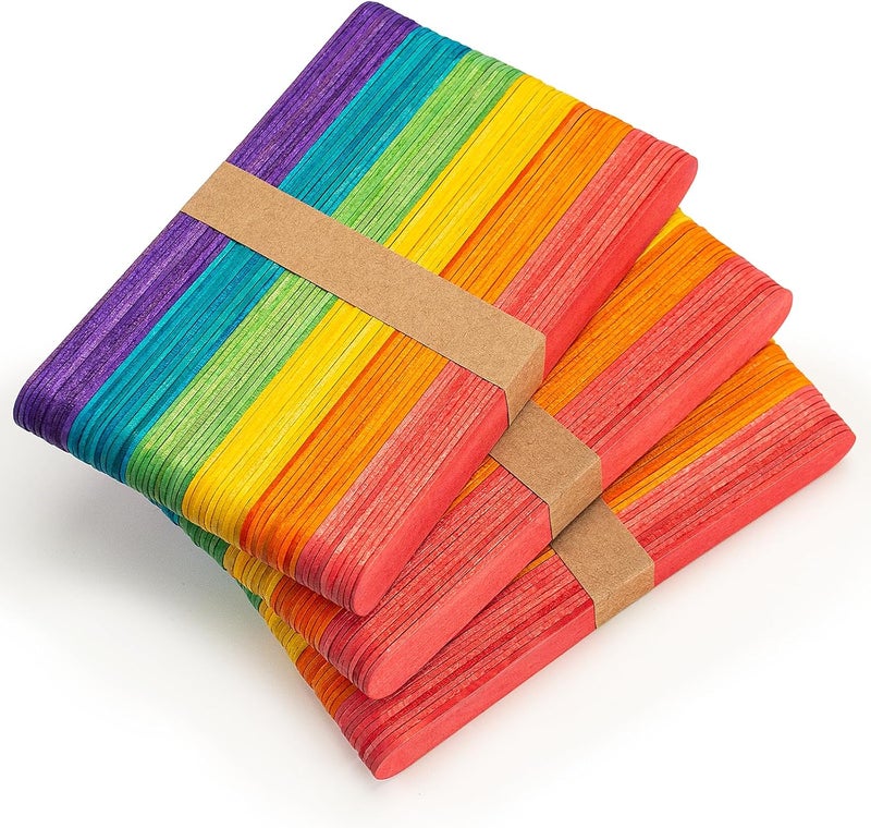 WISYOK 180 Pcs 6' Colored Jumbo Wooden Craft Sticks - Rainbow Wooden Popsicle Sticks for Creative Designs or Kids Education, Home Art Projects - Image 1